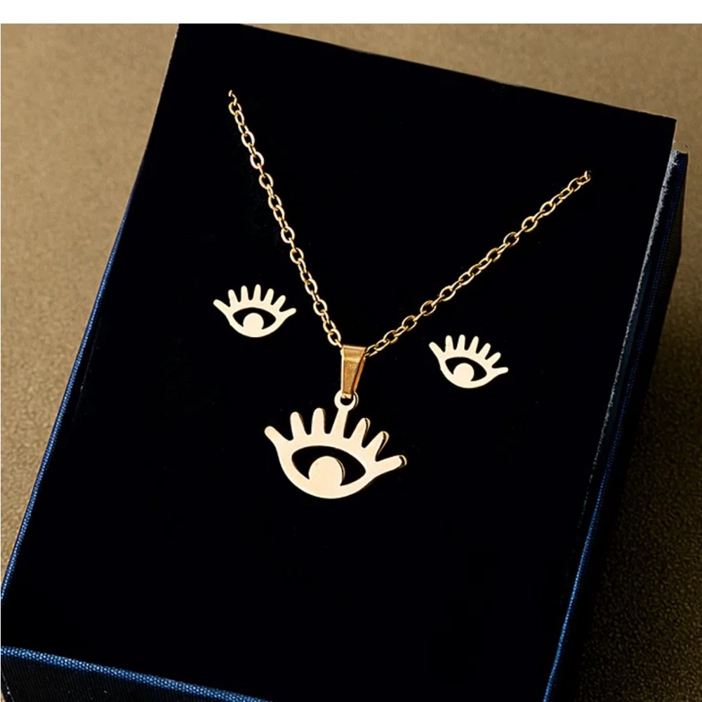 Fashion Cross Eye Stainless Steel Plating Jewelry Set 2 Pieces